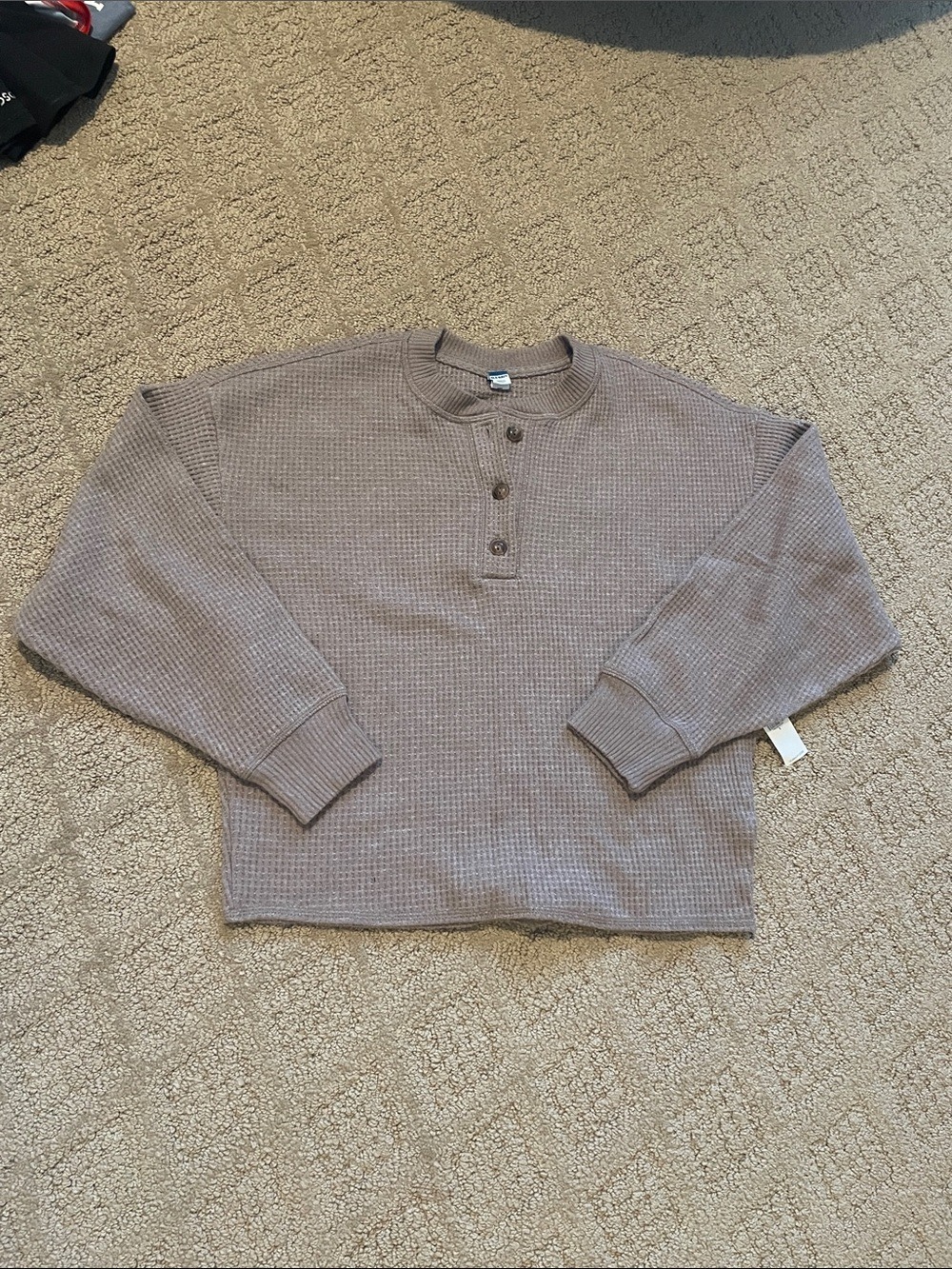 Old Navy Waffle-Knit Henley Sweater in Taupe